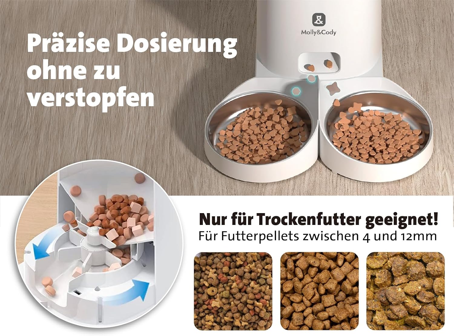 Molly&Cody Trinkbrunnen Spring fuer Katzen und Hunde, Edelstahl, leise Pumpe