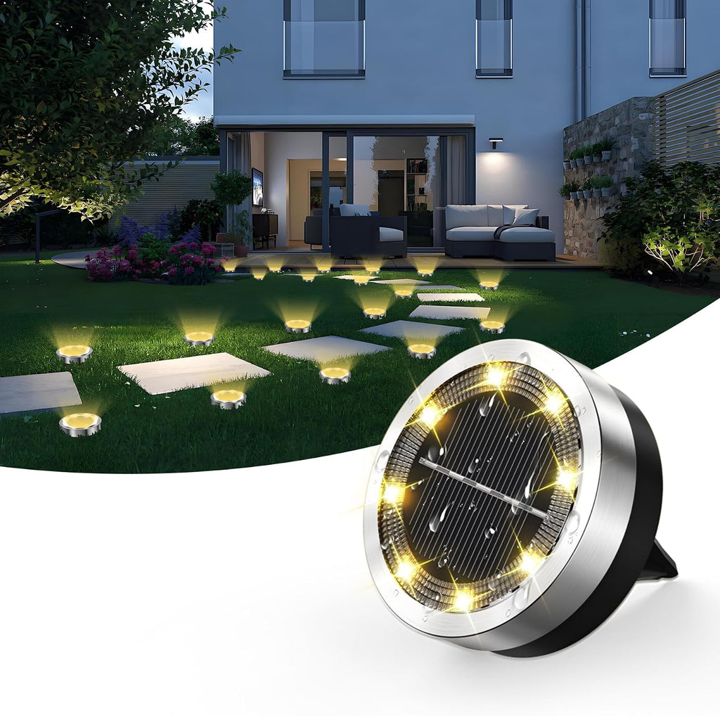 12er Solar Bodenleuchten Aussen 8 LED Warmweiss IP65 Edelstahl Kunststoff