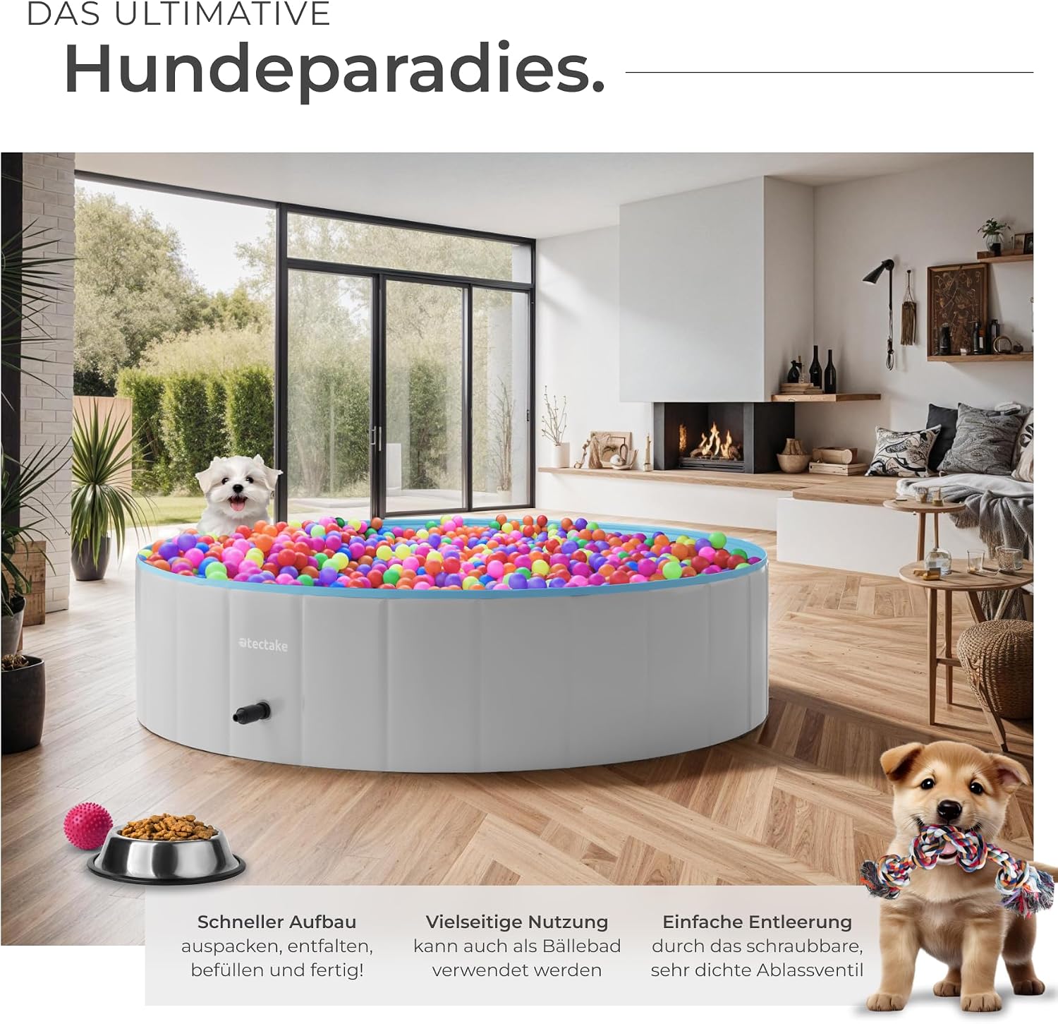 tectake Hundepool faltbar 120cm-160cm Ø, Planschbecken Baellebad fuer Hunde