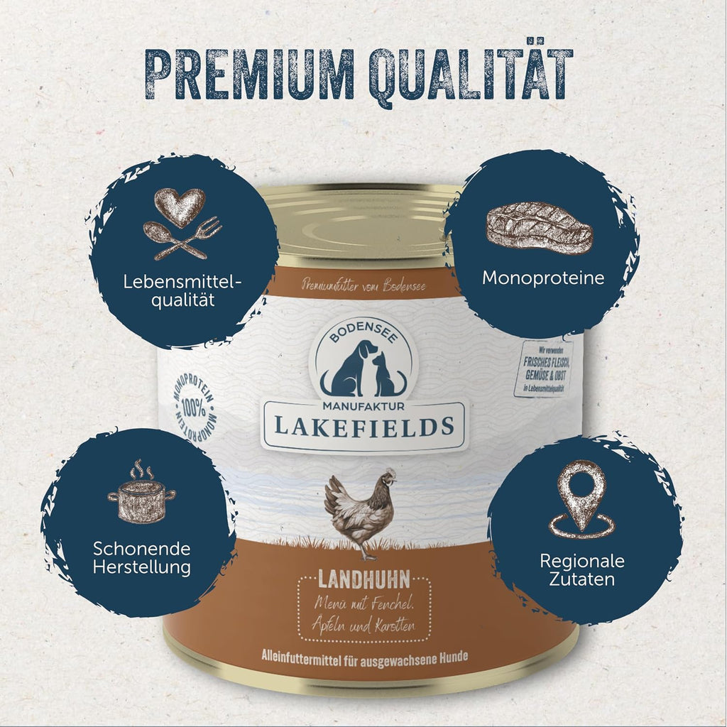 Lakefields Hundefutter Nass Huhn 61% getreidefrei 6x800g