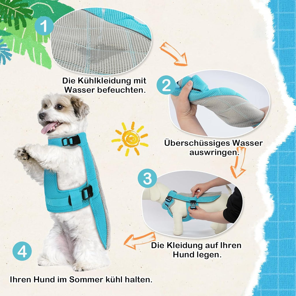 Hundekuehlweste Blau XS atmungsaktiv mit D-Ringen fuer den Sommer