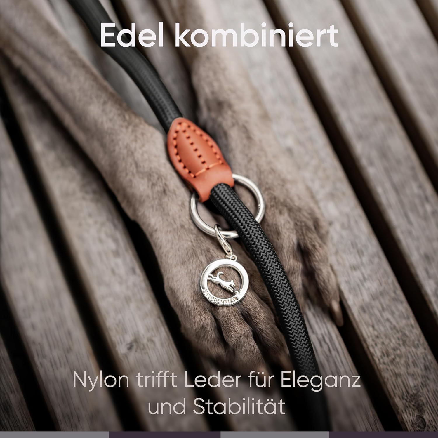 Freudentier verstellbare Hundeleine Nylon mit Lederoptik Schwarz 2m-3m