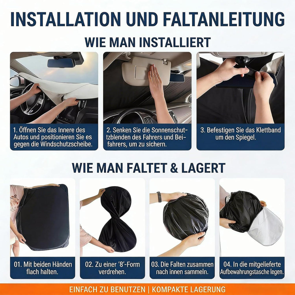 Sonnenschutz fuer Frontscheibe 163×82 cm Hitzeschutz Sonnenblende Windschutzschei