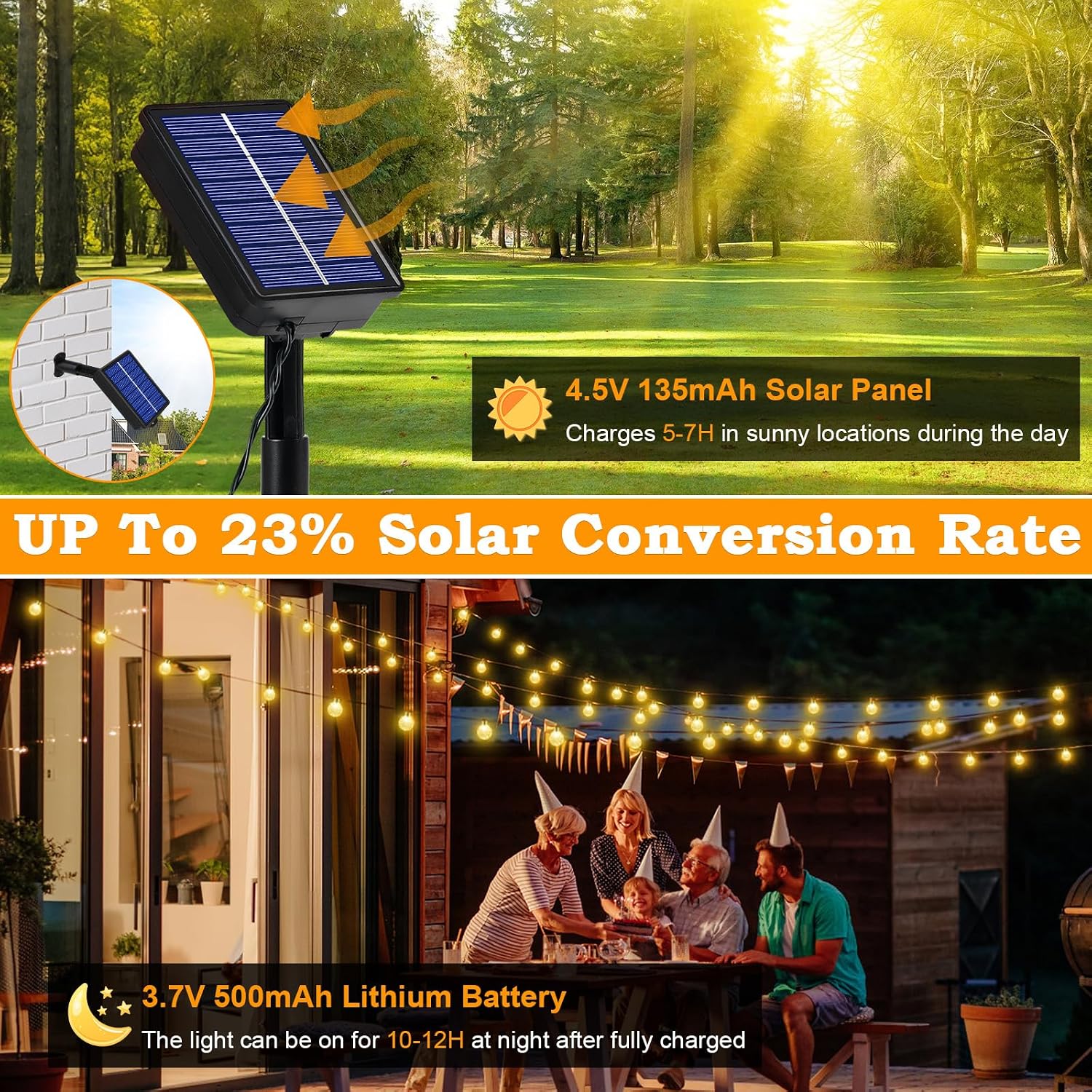 Solar Lichterkette 60 LED Warmweiss 3m+10,2m IP65 8 Modi fuer Garten Balkon