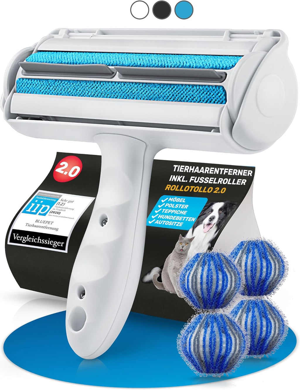 BluePet Tierhaarentferner wiederverwendbar + Mini-Fusselrolle fuer Kleidung