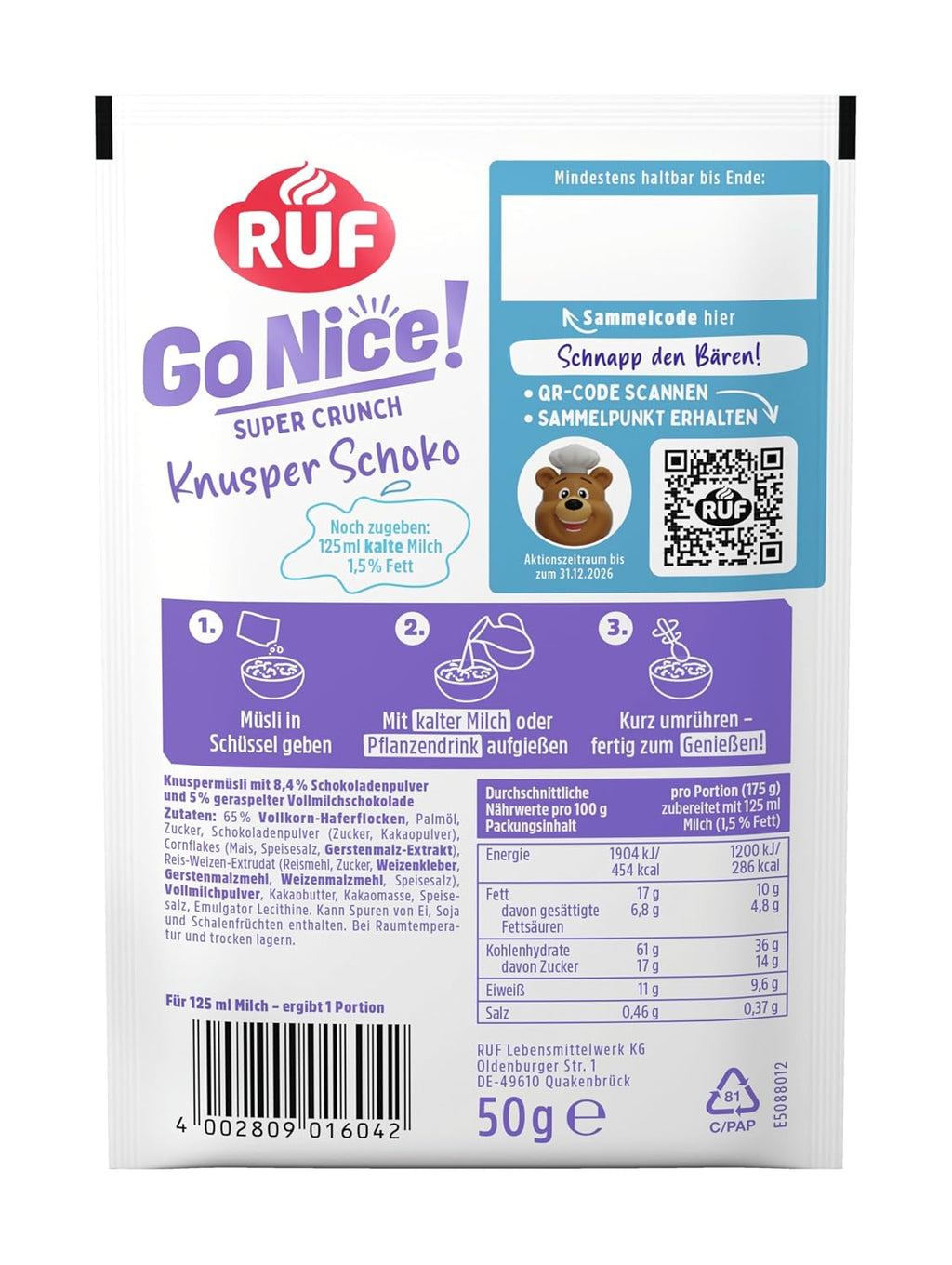 RUF Gonice Erdbeere White Choc Muesli Haferflocken