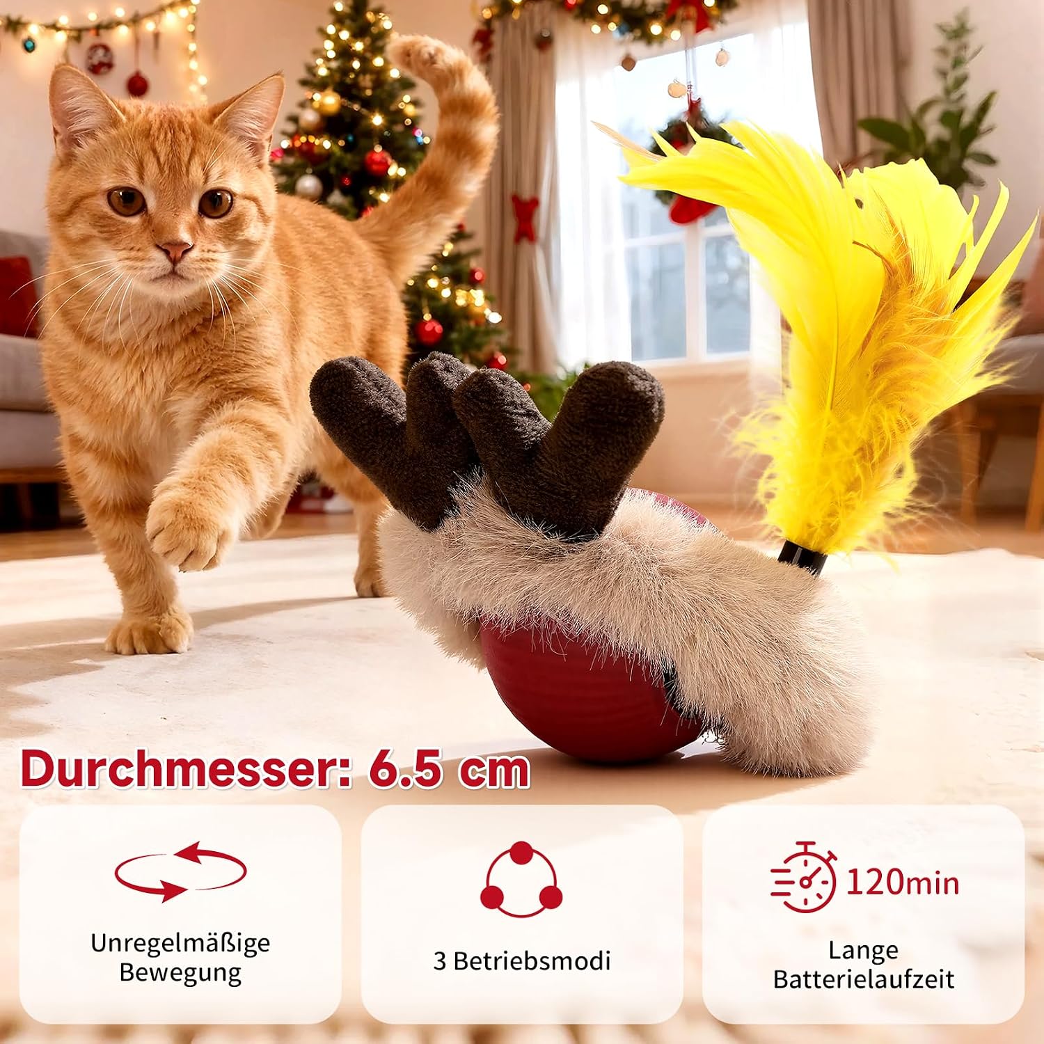 Elektrischer Katzenball mit Schwanz interaktives Katzenspielzeug Akku