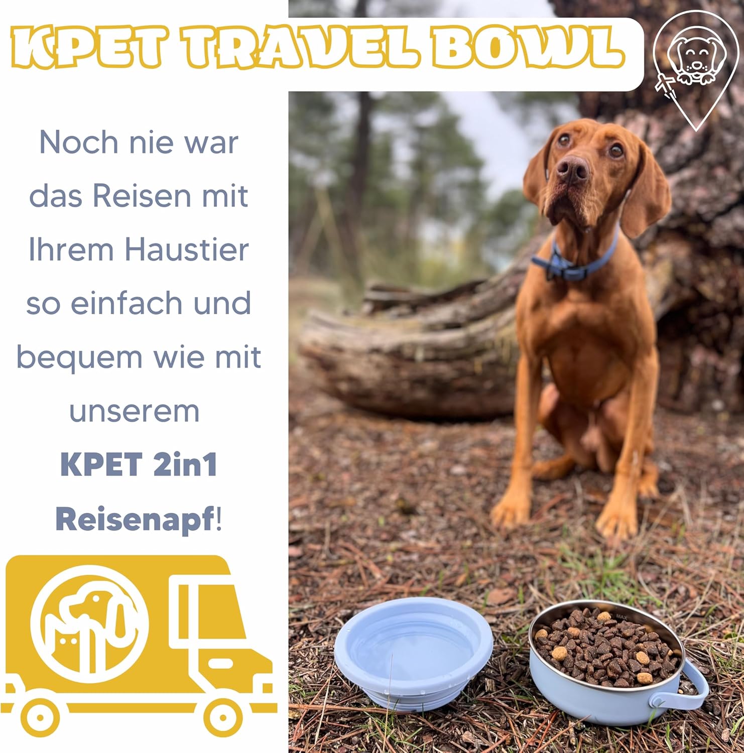 KPET 2‑in‑1 faltbarer Hundenapf Trink- und Futternapf 900 ml Silikon