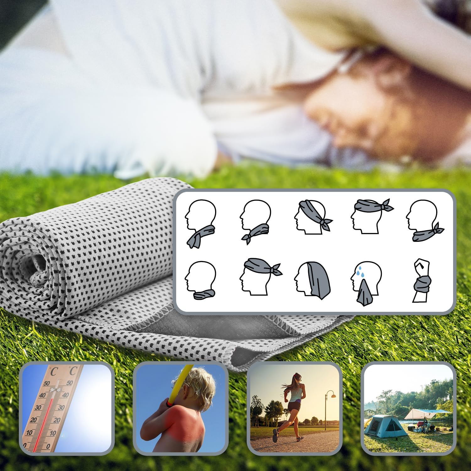 com-four® 3X Kuehlhandtuch - Cooling Towel Kuehltuch - kuehlendes Tuch bei Hitze, M