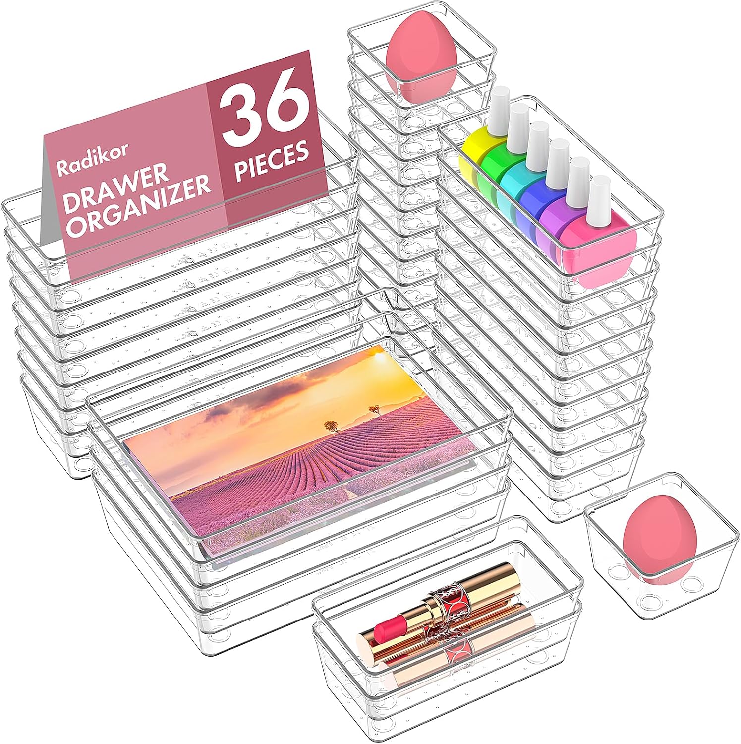 Schubladen Organizer 12er Set fuer Make-up, Buero, Kueche und Bad, 4 Groessen
