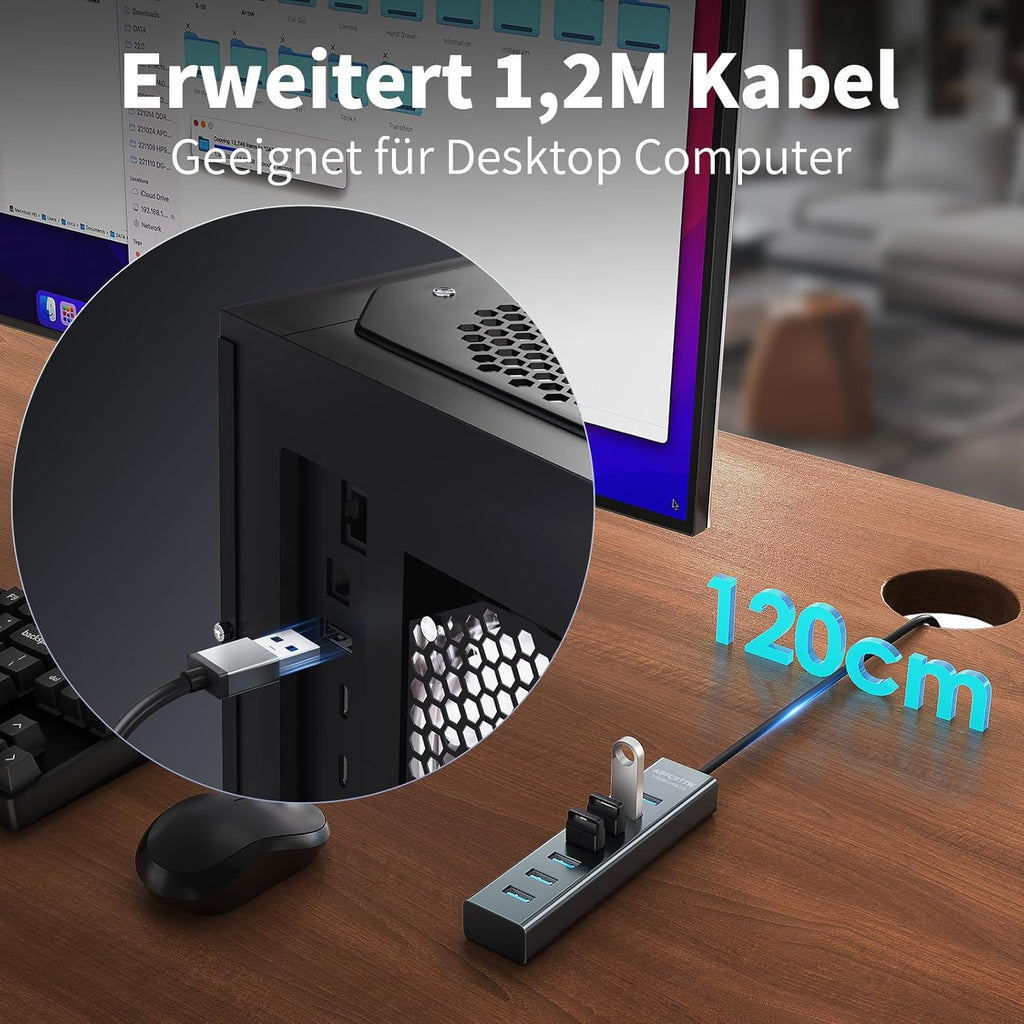 USB 3.0 Hub 7 Port Aluminium 5 Gbps Verteiler 30cm-180cm