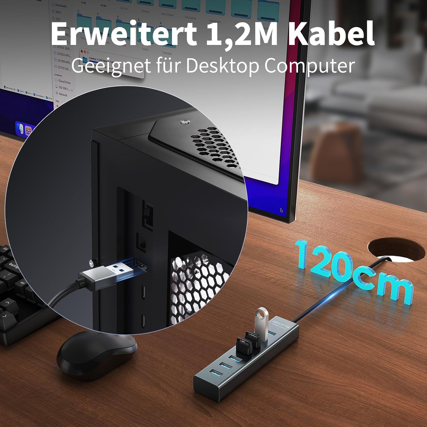 USB 3.0 Hub 7 Port Aluminium 5 Gbps Verteiler 30cm-180cm