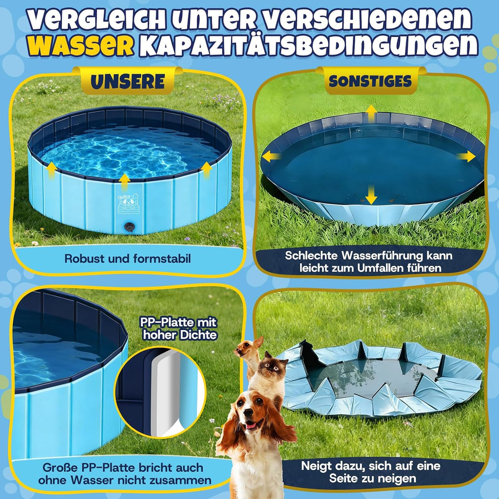 JONRRYIN Hundepool 160x30 cm faltbar rutschfest mit Buerste Flicken Ablassventil