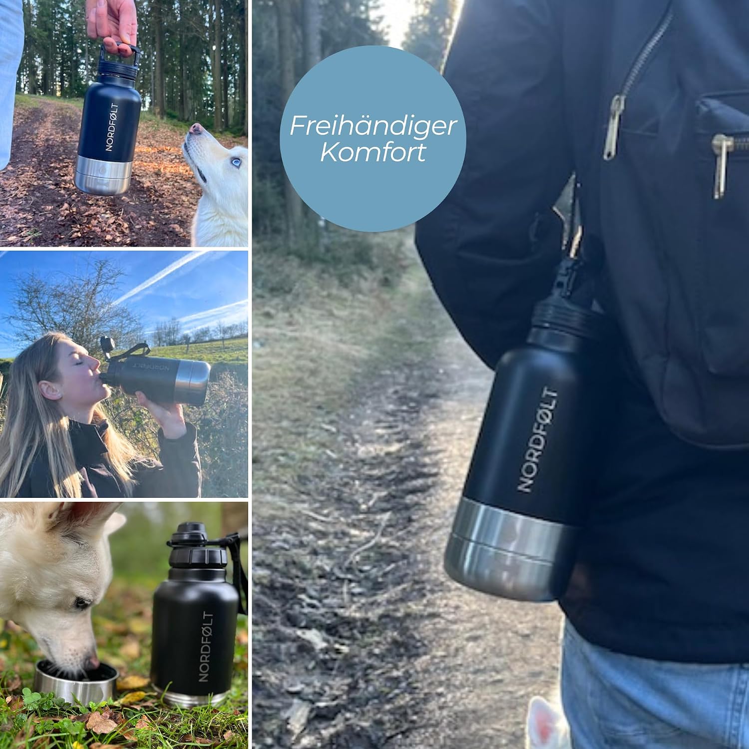 4-in-1 Hundetrinkflasche 950 ml Edelstahl Isoliert mit Napf BPA-frei