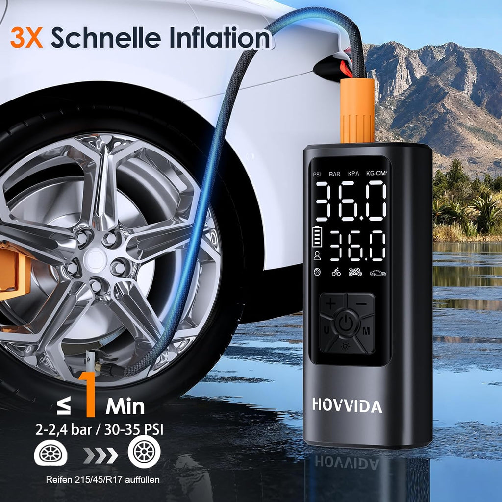 HOVVIDA Akku-Kompressor 10,3 Bar Digitales Reifendruckgeraet fuer Auto Fahrrad E-B