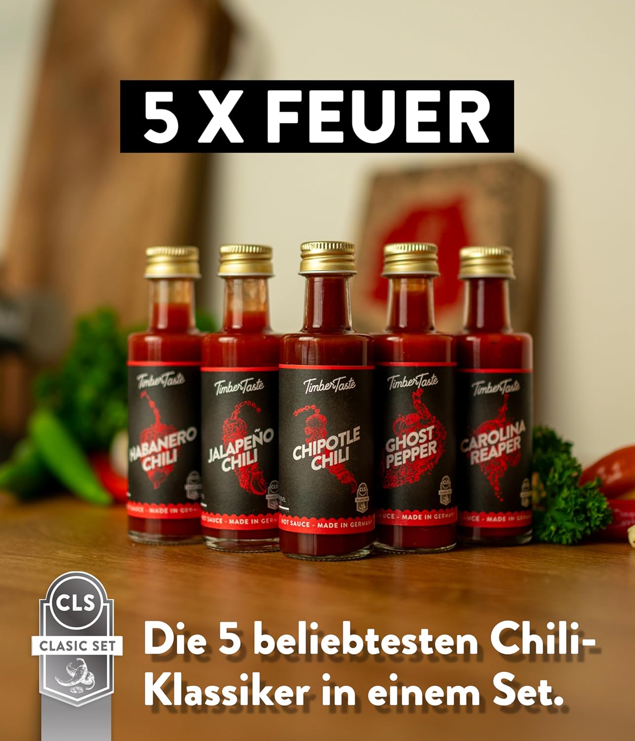 TIMBER TASTE Chili Sauce Geschenkset 5× scharfe Sossen