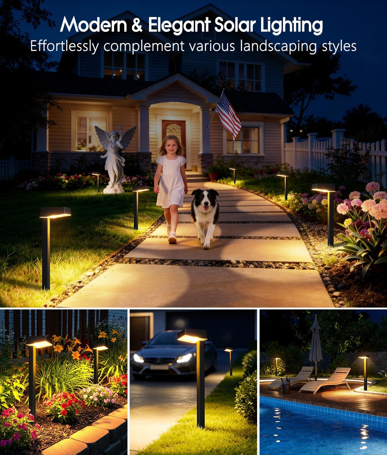RECHOO 6er Solarleuchten Aussen Warmweiss 1200mAh IP65 2 Modi Gartenweg