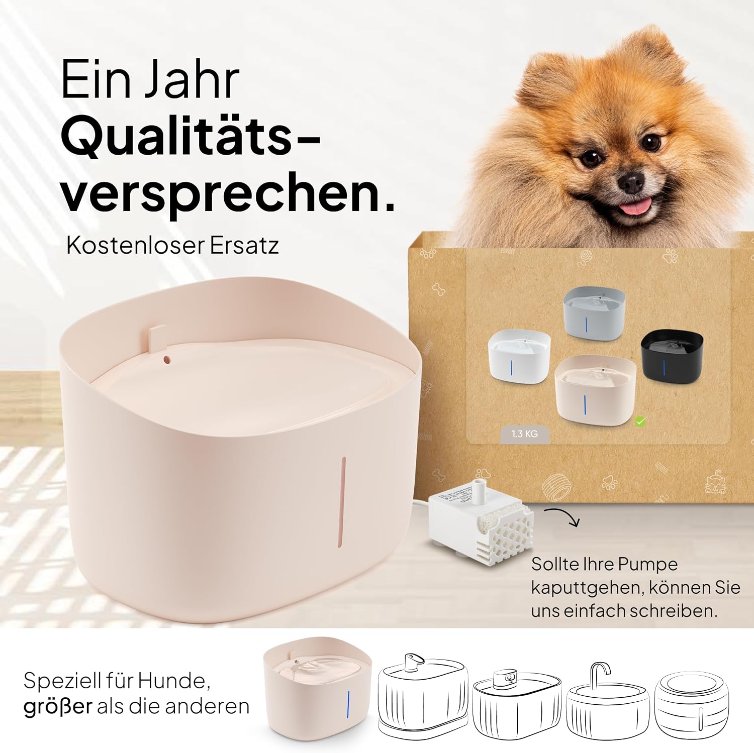Pretty Paw Trinkbrunnen fuer Hunde leise BPA-frei mit Filter & LED