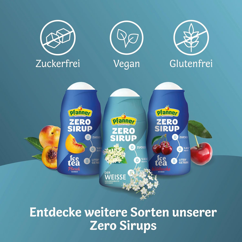 Pfanner Zero Sirup Der Weisse zuckerfrei ergibt verschiedene Sorten