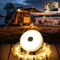 10 m Solar USB Camping Lichterkette aufrollbar, 3‑in‑1, 8 Modi, wasserdicht