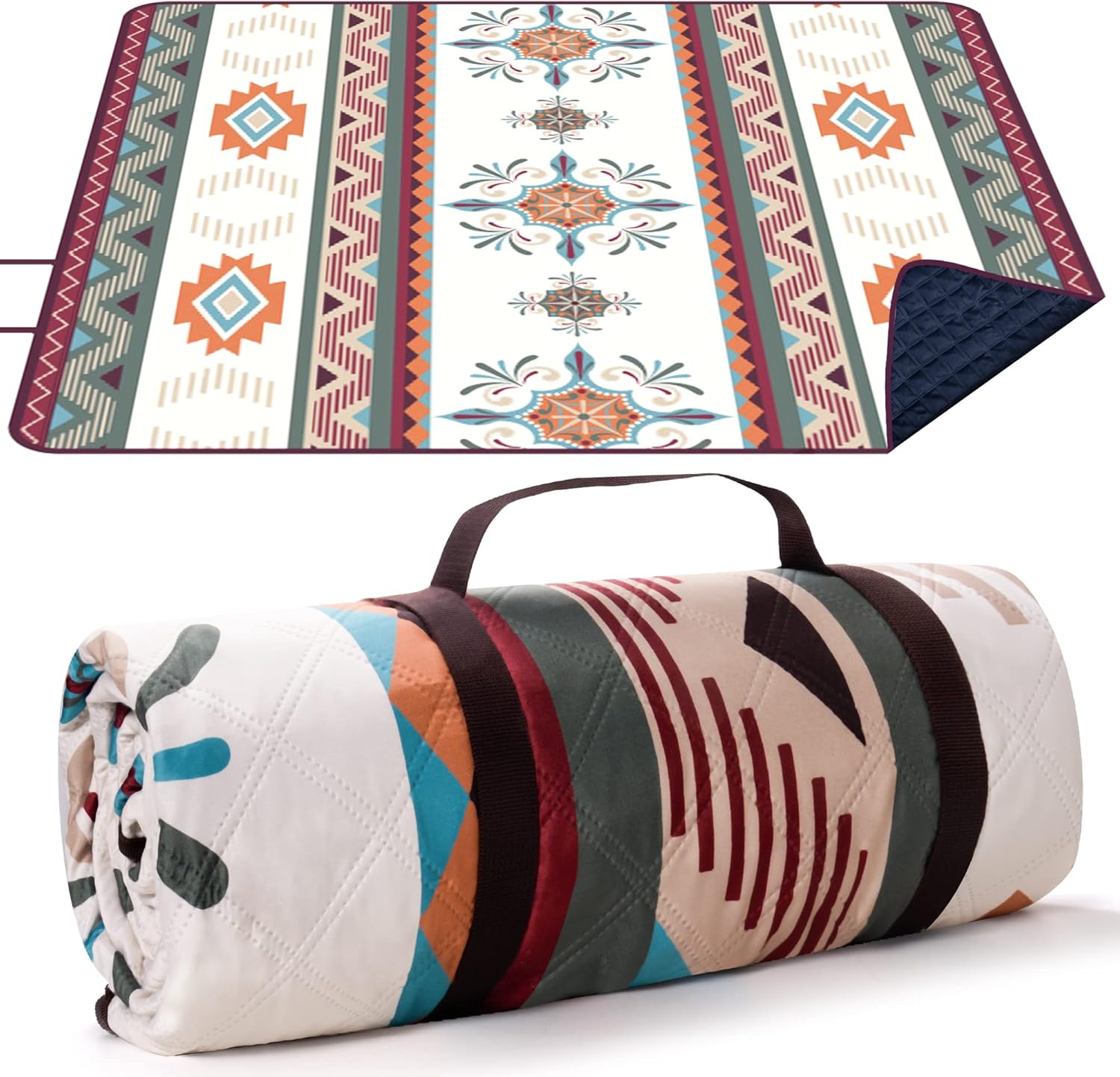LARUTAN Stranddecke 200x200 cm sandfrei, tragbar waschbar Picknickdecke Gruen 200