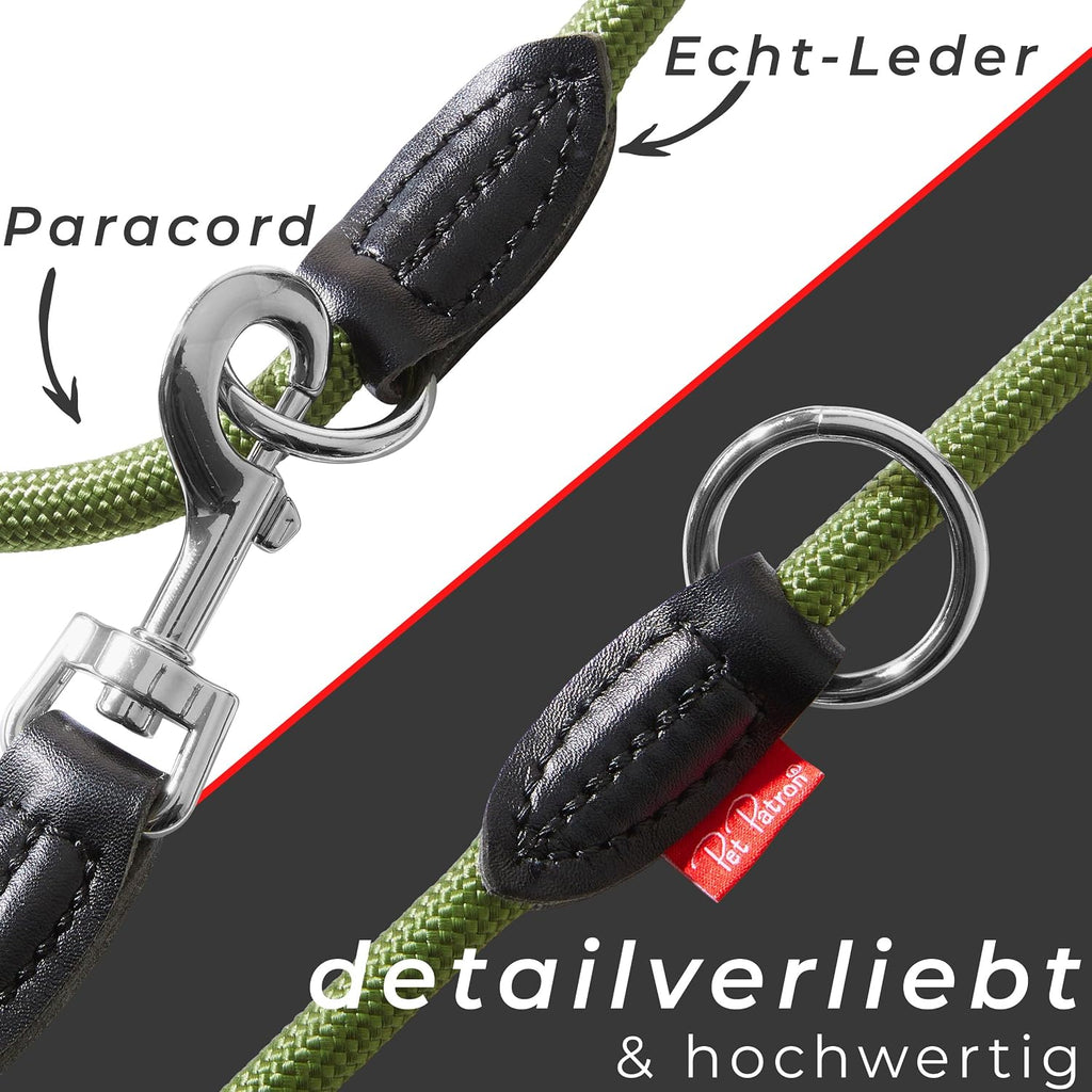 PetPatron verstellbare Hundeleine Nylon 1,5-3 m mit Lederdetails Schwarz