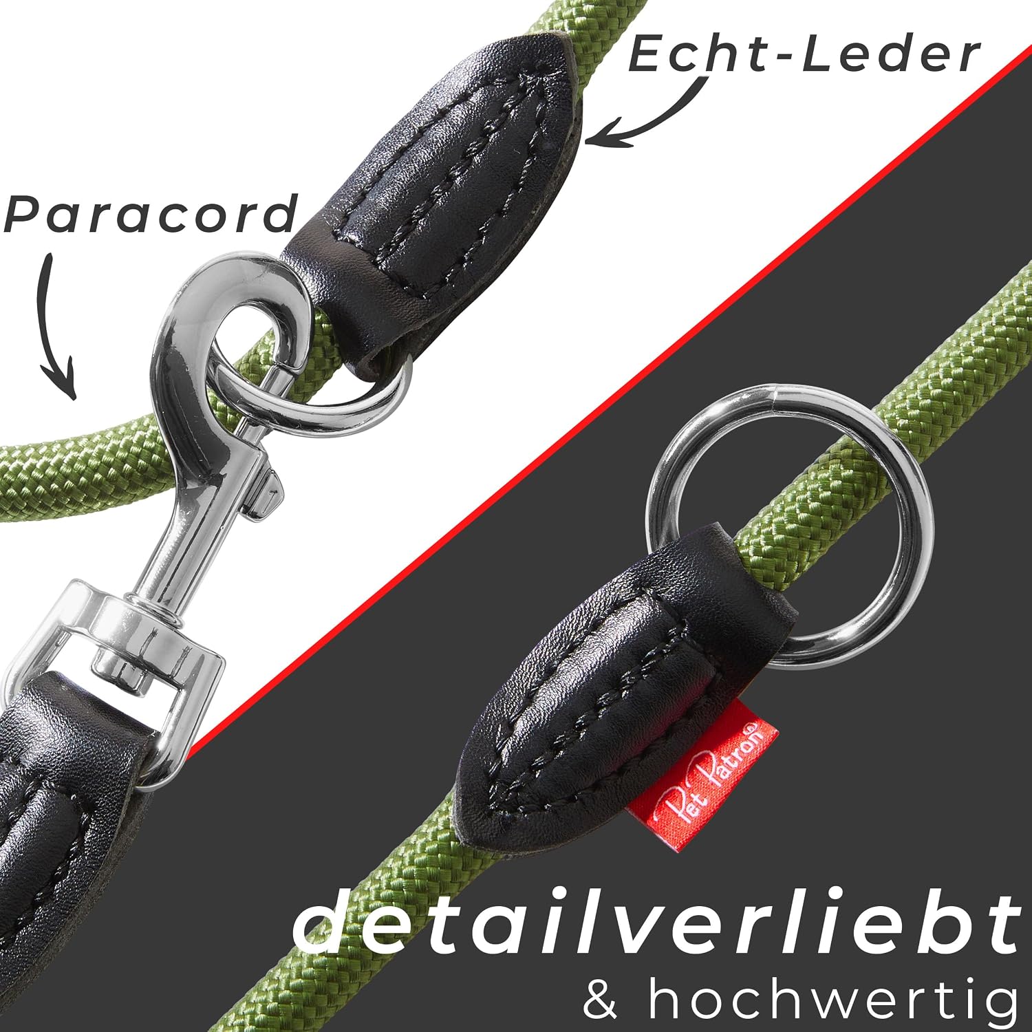 PetPatron verstellbare Hundeleine Nylon 1,5-3 m mit Lederdetails Schwarz