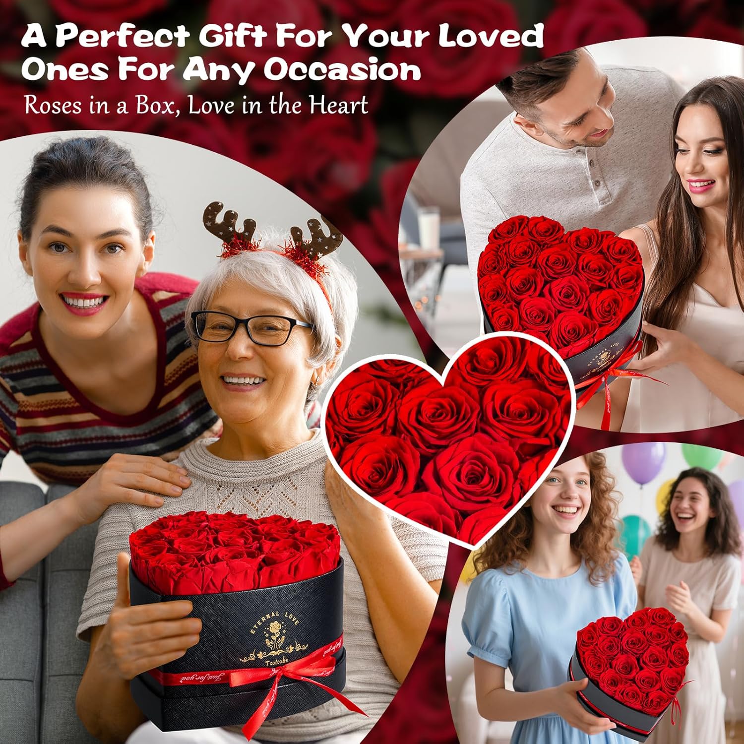 17 Infinity Rosen Valentinstag Geschenk fuer Frauen - ewige rote Rosen