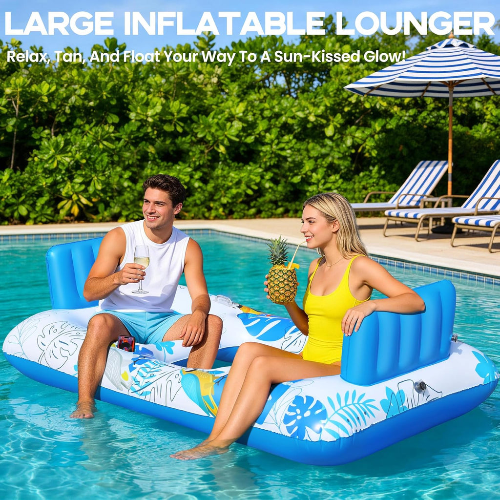 Luxfero Aufblasbare Poolmatratze 220x110 cm fuer 2 Personen mit Getraenke- und Han