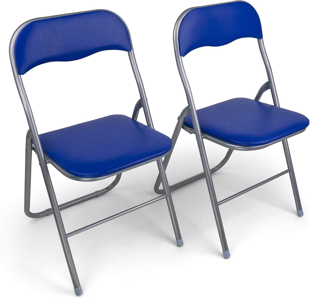HAEST Klappstuhl 2er Set gepolstert Kunstleder Metallrahmen bis 100 kg Silber-Bl