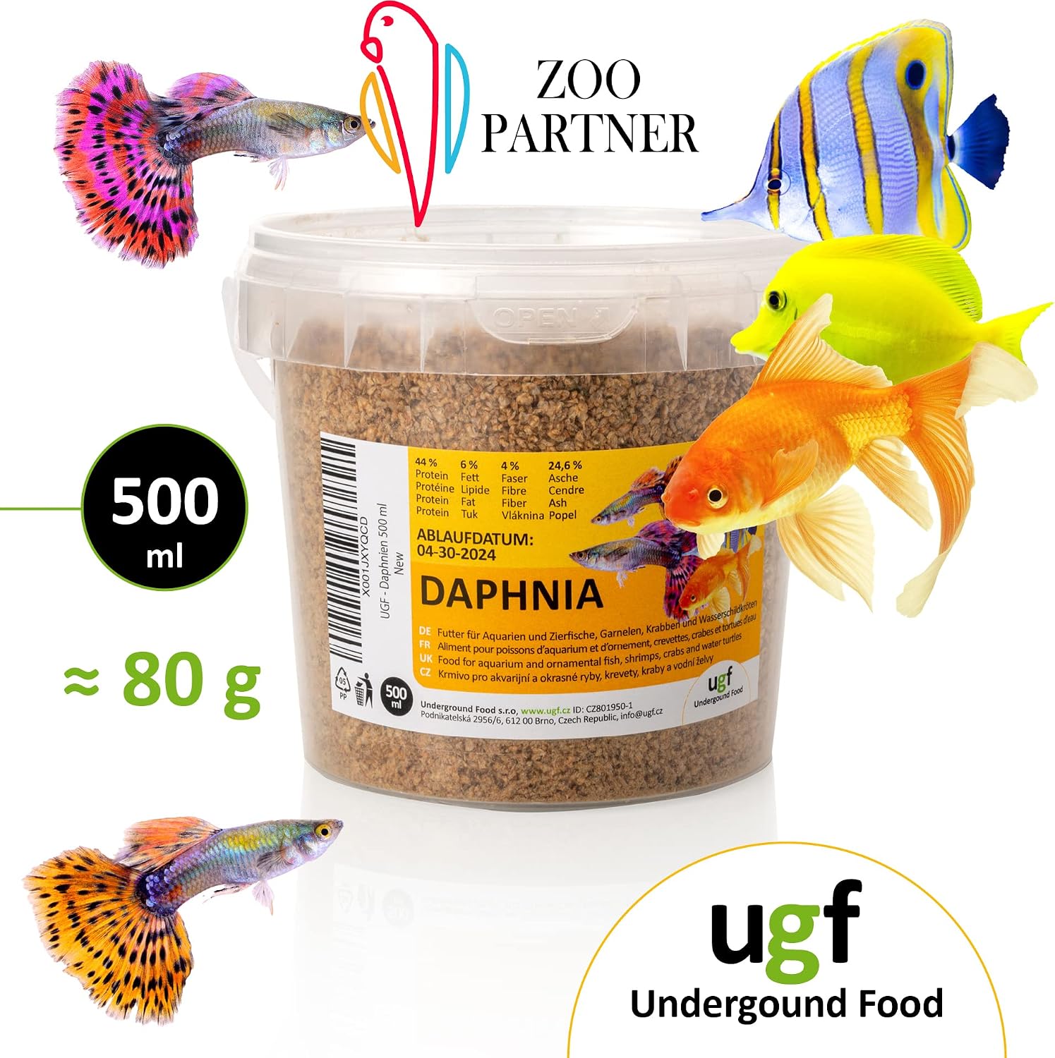 UGF Daphnia Wasserfloehe getrocknet 80 g im 500 ml Eimer Fischfutter Aquarium