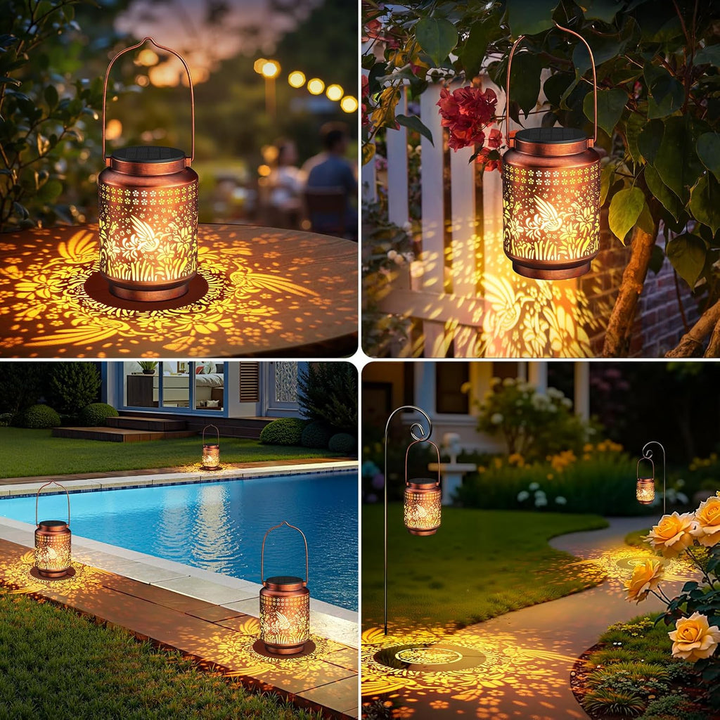 BUCASA Solarlaterne Kolibri 2er Set Haengend Metall Aussenleuchte Garten