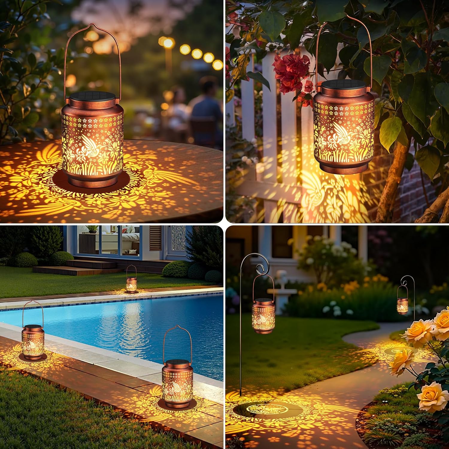 BUCASA Solarlaterne Kolibri 2er Set Haengend Metall Aussenleuchte Garten