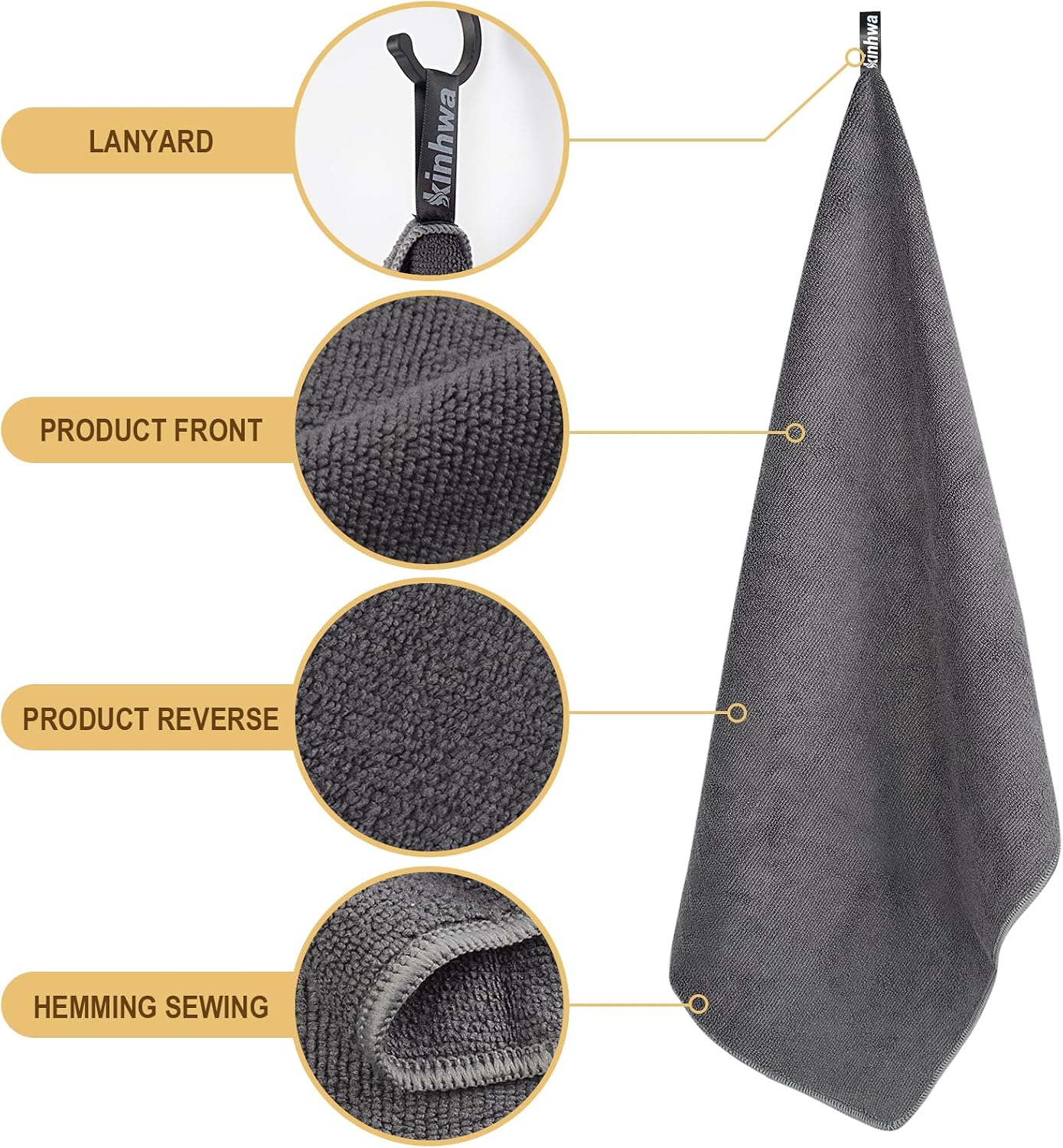 KinHwa Mikrofaser Handtuch 2er Pack 40x70 cm Grau hochsaugfaehig 70cm-100cm
