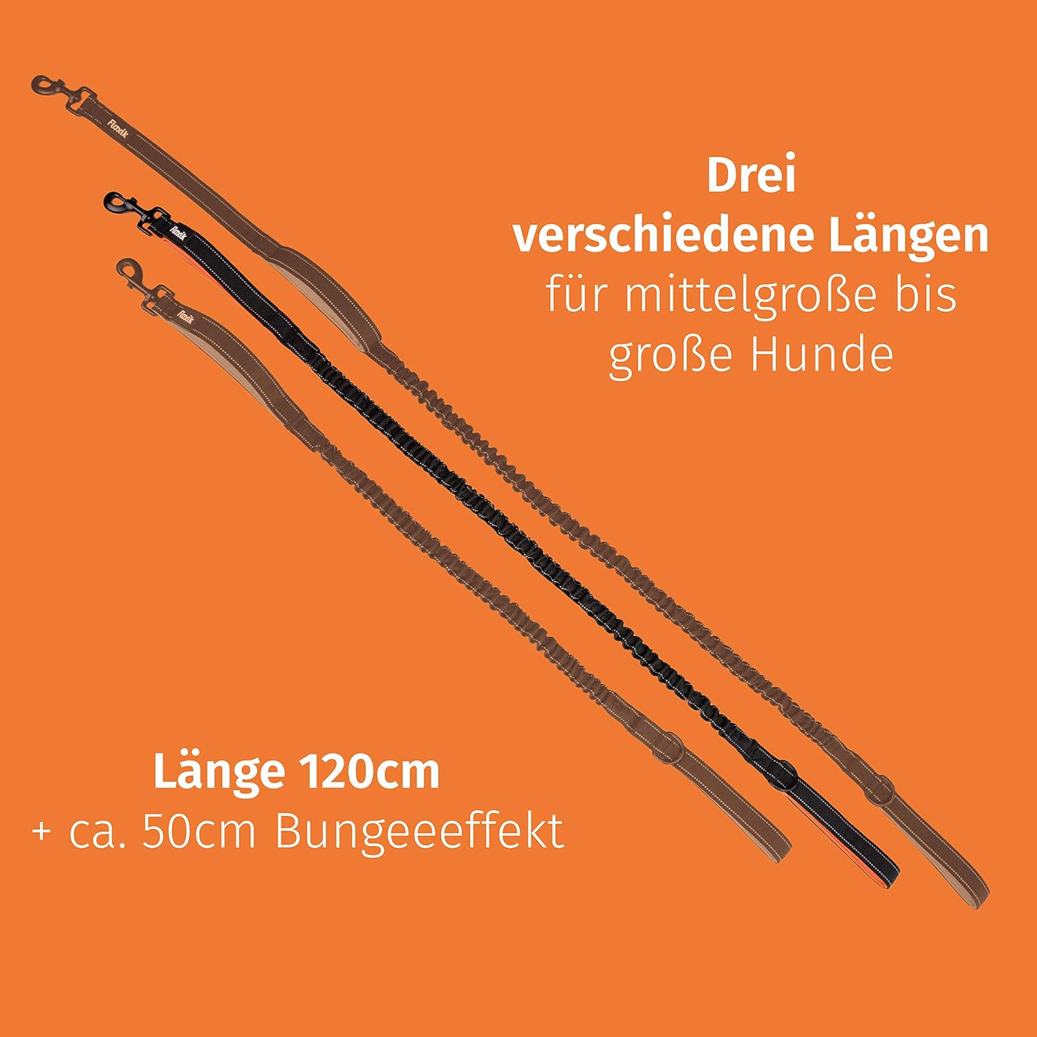 Floxik reflektierende Hundeleine verstellbar 100cm-150cm Kurzführer schwarz