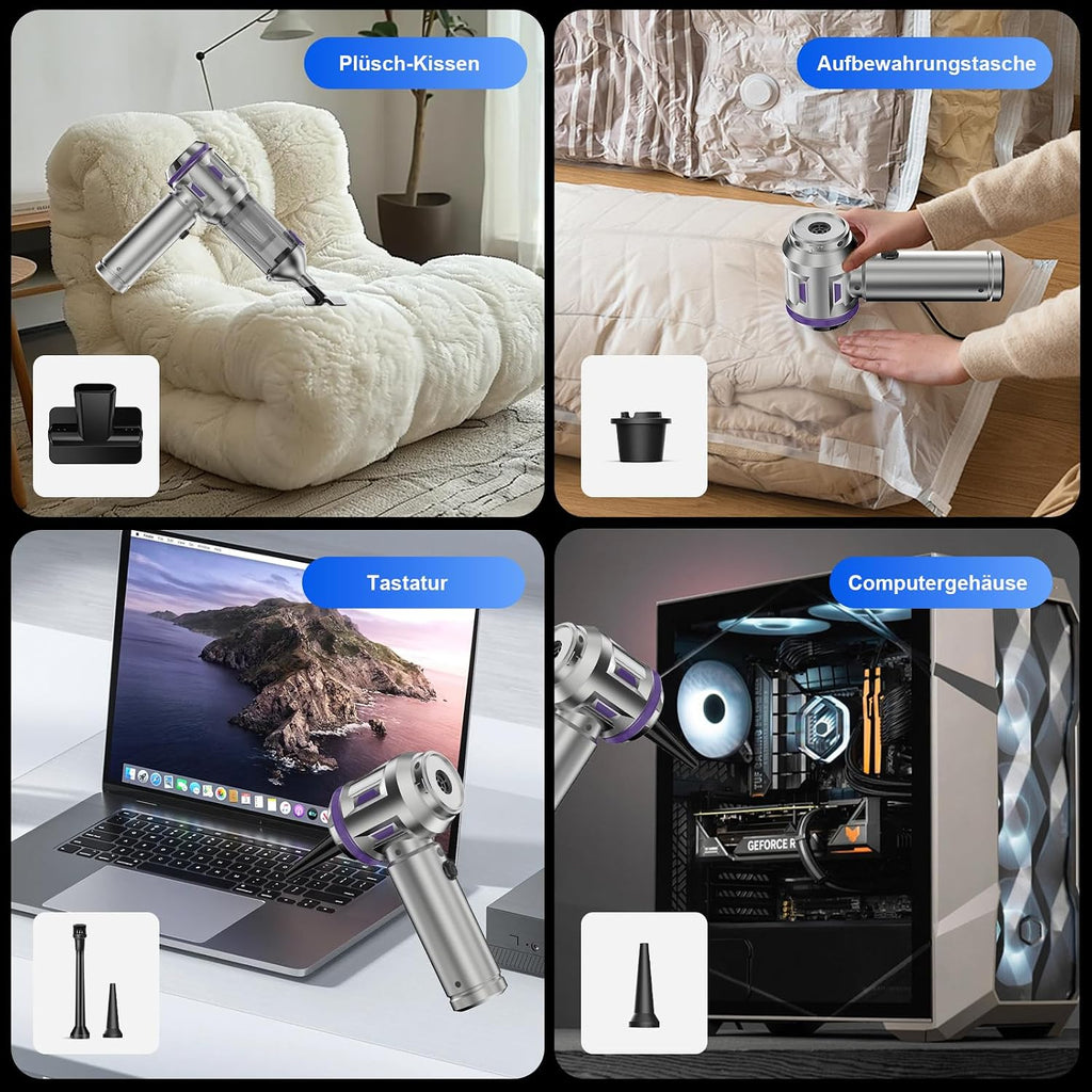 Akku-Handstaubsauger 26000Pa 4-in-1 mit Geblaesefunktion 6000mAh Grau