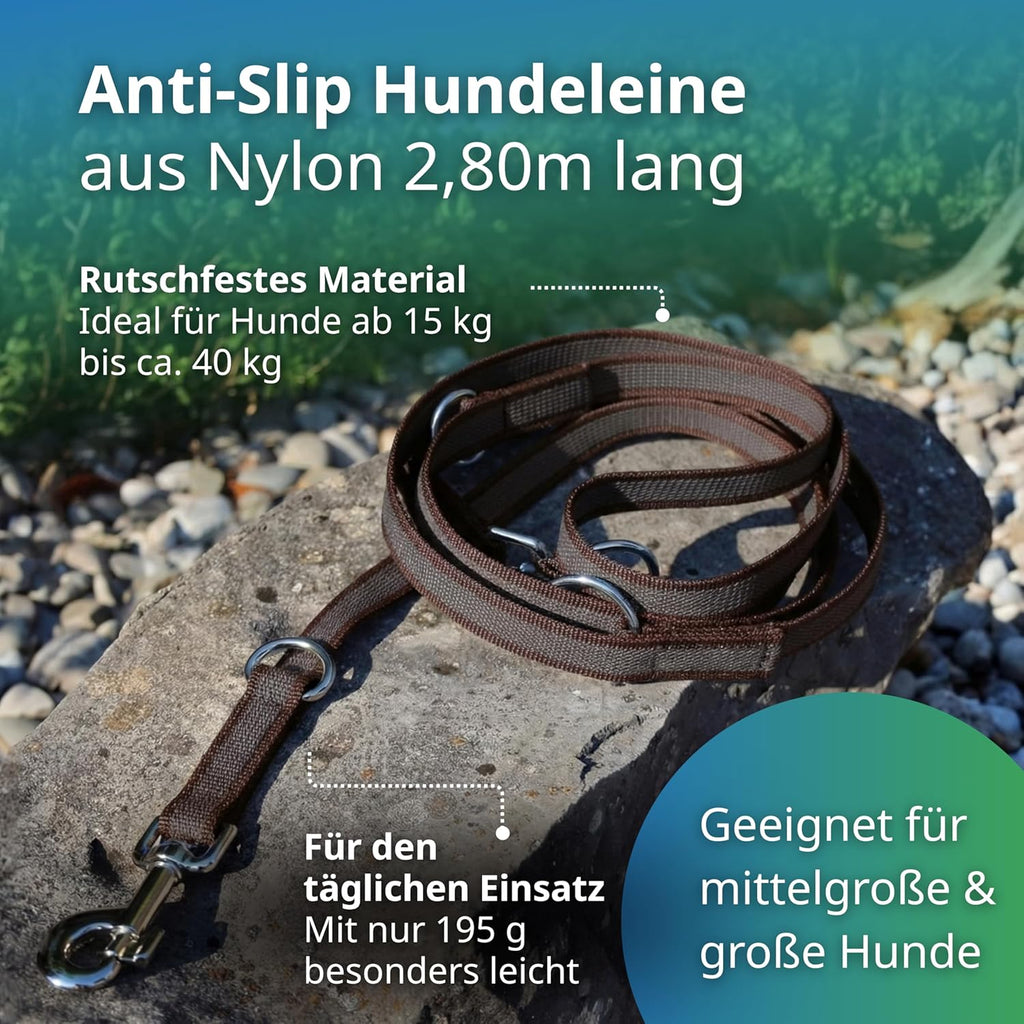 2,80 m verstellbare Hundeleine gummiert rutschfest 4-fach verstellbar Blau