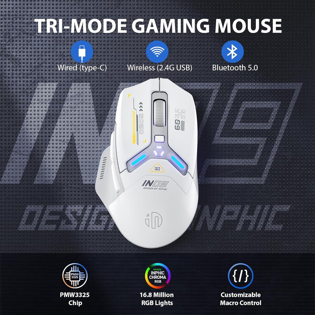 Inphic IN9 Gaming Maus kabellos 2.4G Bluetooth USB-C RGB 10000 DPI