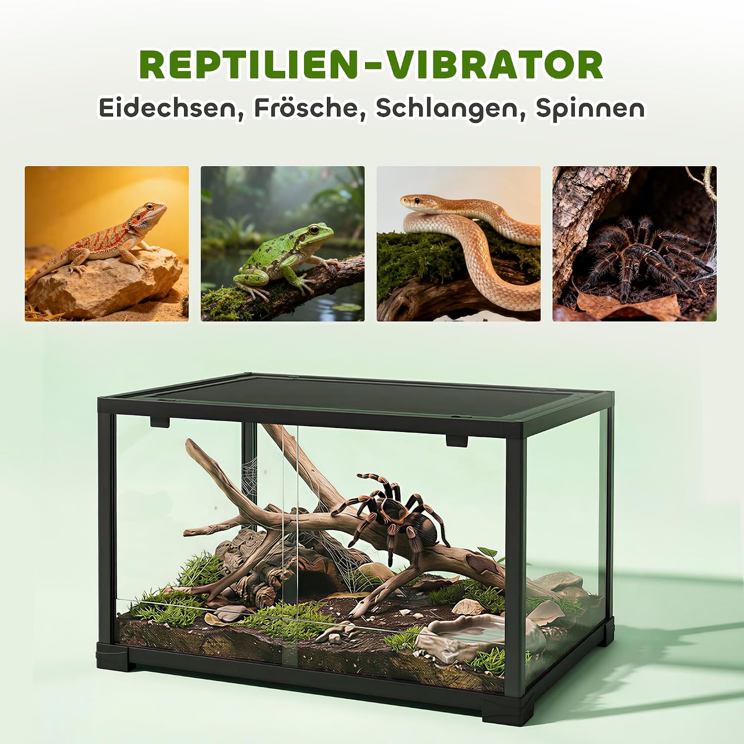 Pawhut Reptilien Terrarium Glasterrarium 60x45x32 cm schwarz ausbruchsicher