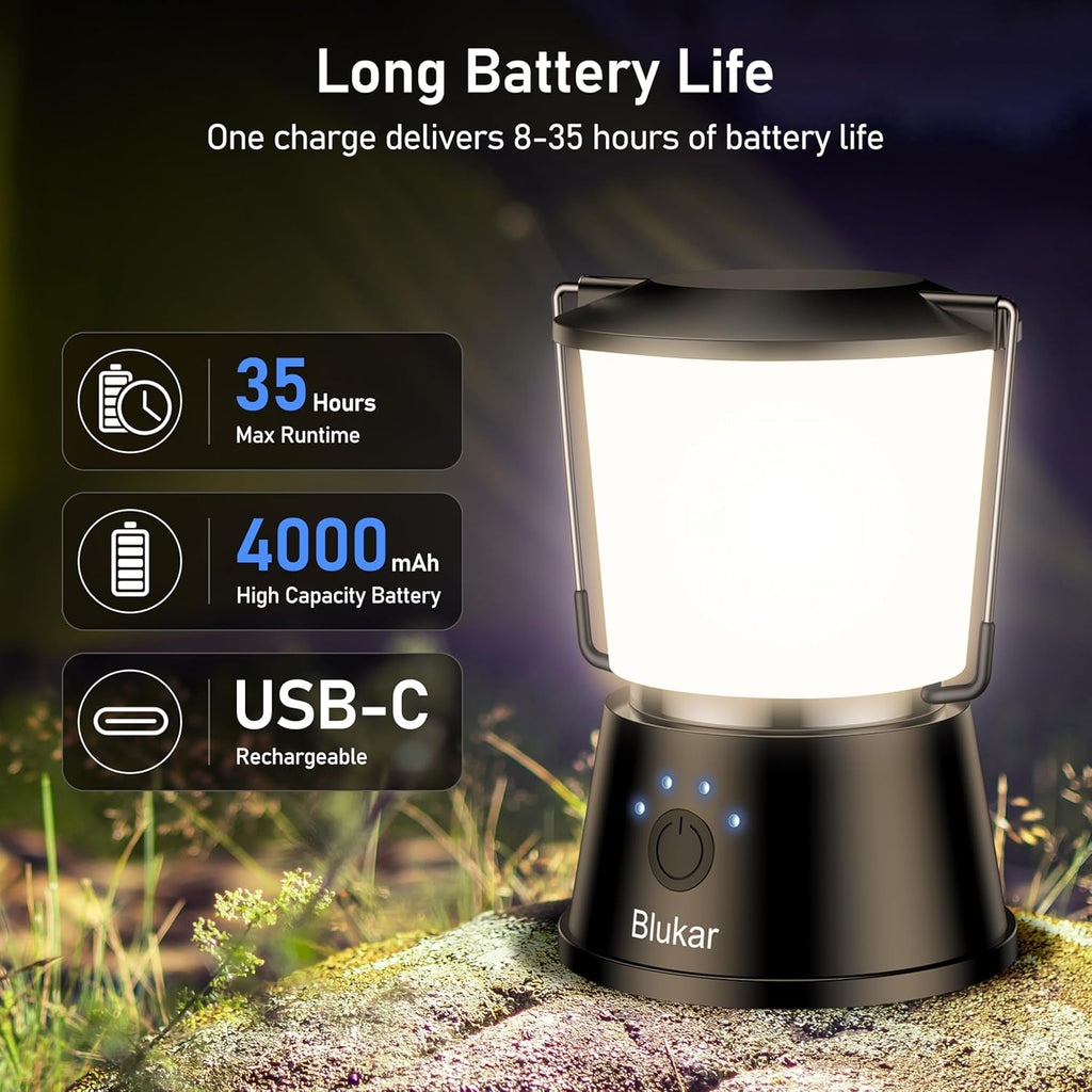 Blukar LED Campinglampe 2000 lm Aufladbar, Stufenlos dimmbar, 5 Modi