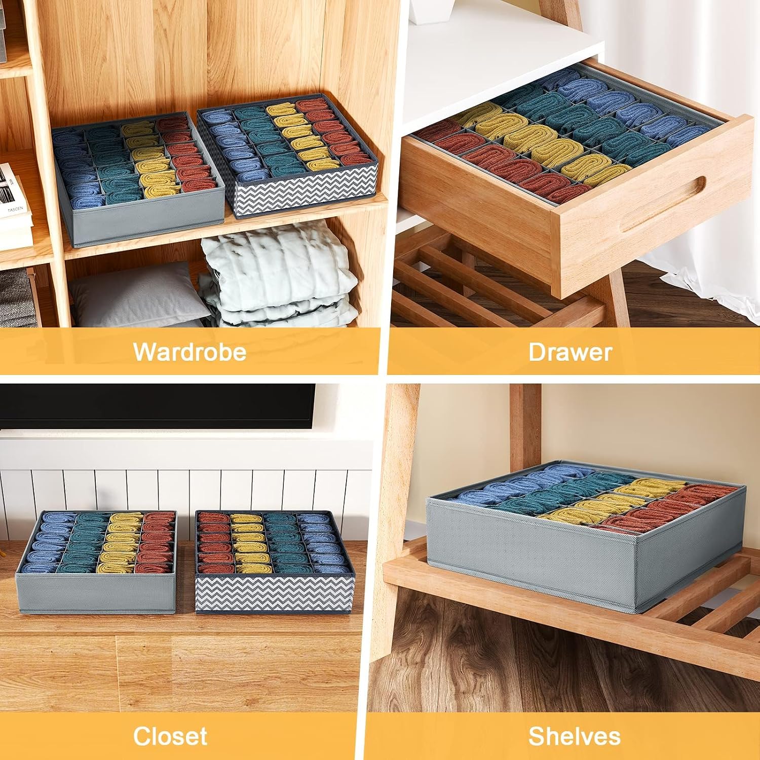 Unterwaesche Organizer 2er Set 48 Faecher faltbar Schubladeneinsatz Grau