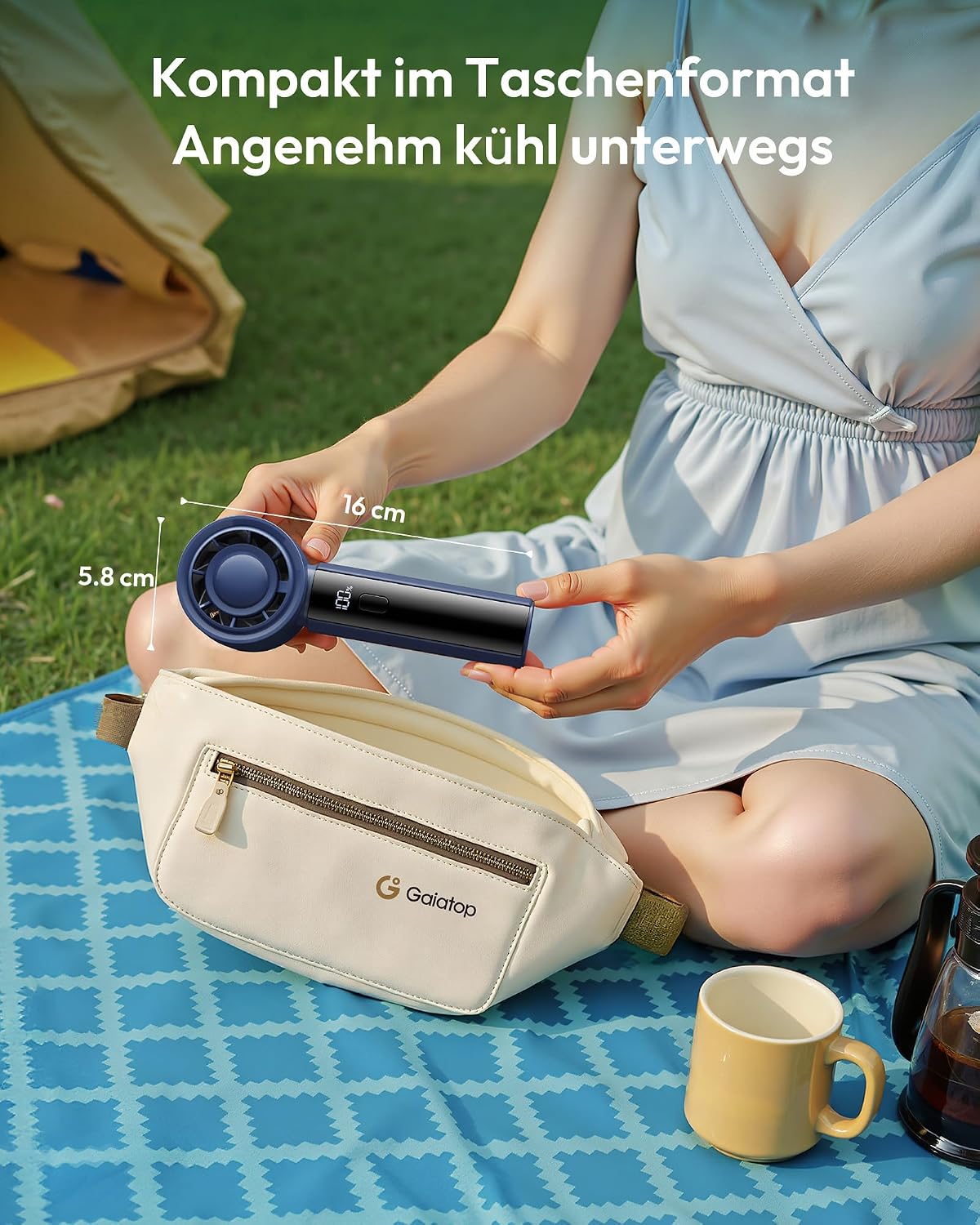Gaiatop Handventilator Akku 100 Stufen Mini tragbar LED-Display Reise
