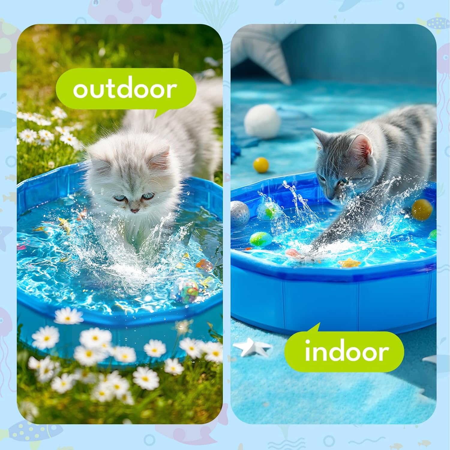 Faltbarer Katzenpool klein 30×10 cm blau Mini Planschbecken fuer Katzen