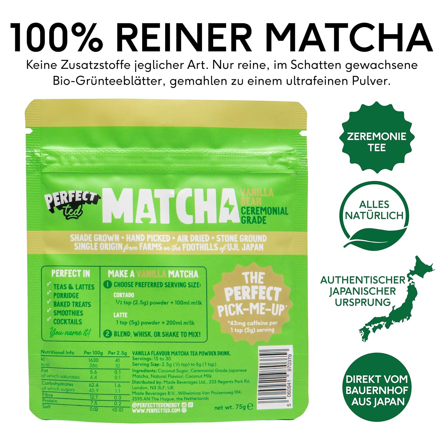 Perfect Ted Matcha Pulver Vanille Japanischer Tee verschiedene Sorten