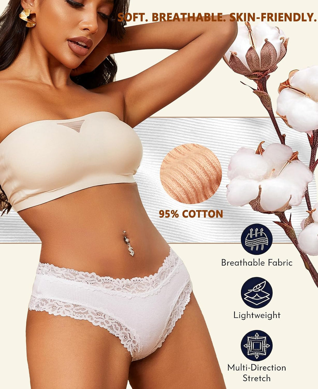Damen Slip Brazilian atmungsaktiv Baumwolle 6er Pack S-XL