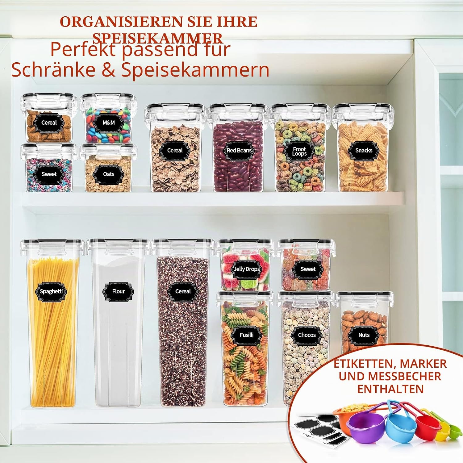 24er Set Vorratsdosen mit luftdichtem Deckel schwarz Kuechenbehaelter