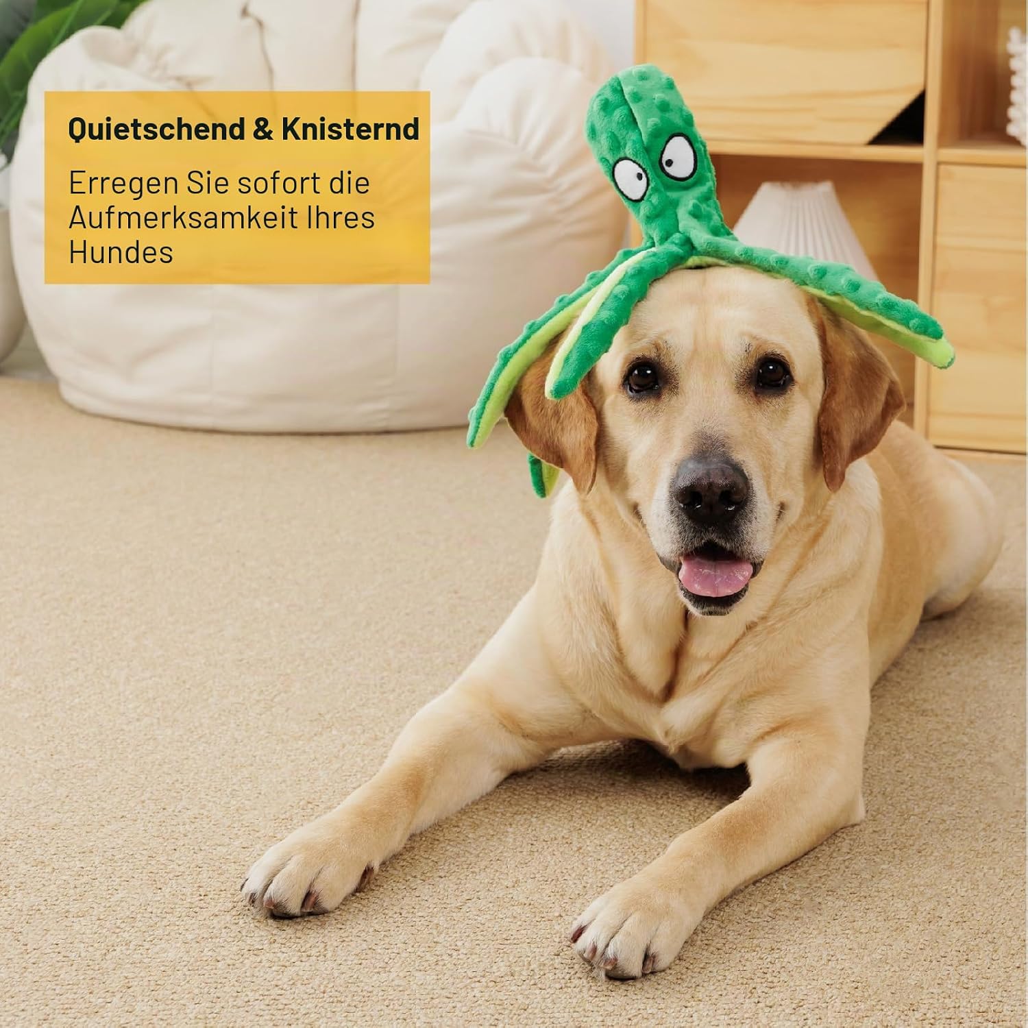 Hundespielzeug Krake Pluesch mit Quietschie und Crinkle fuer kleine und mittelgross