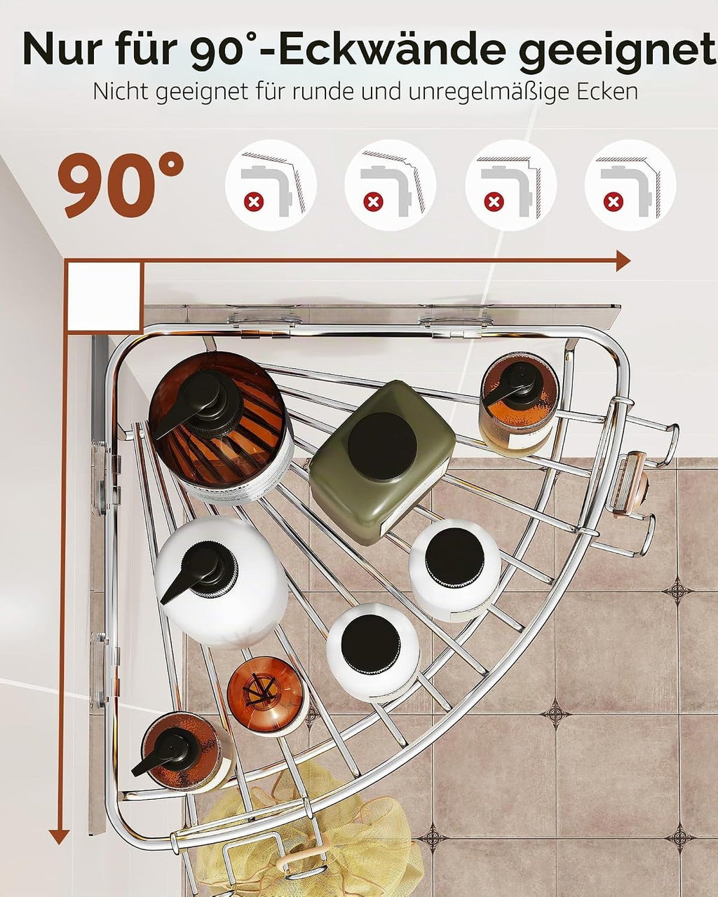 Orimade Duschablage Ecke Edelstahl ohne Bohren 2 Stueck Wandablage