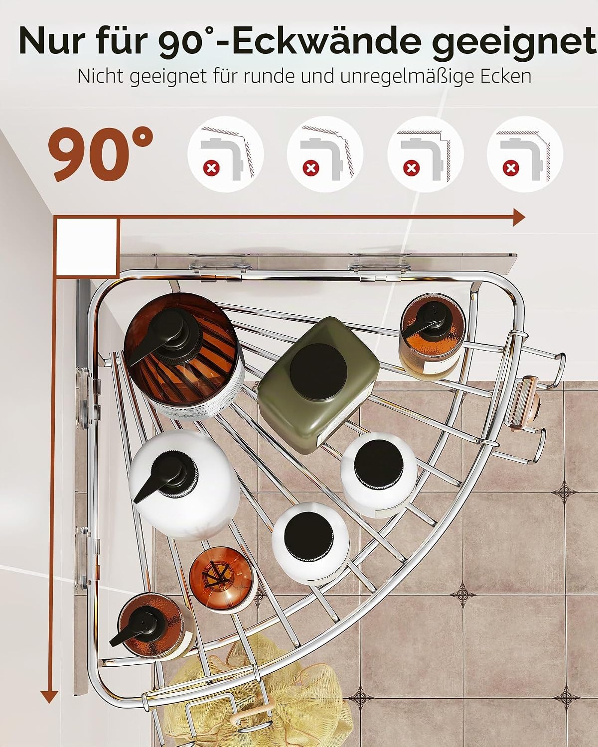Orimade Duschablage Ecke Edelstahl ohne Bohren 2 Stueck Wandablage