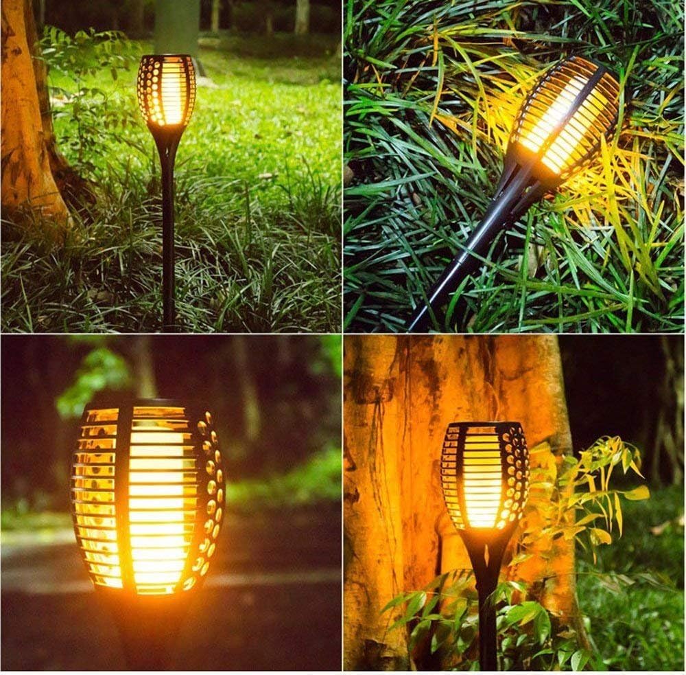 Solartischfackeln 4er Set 96 LED 80 cm, IP65 wasserdicht, flackerndes Licht